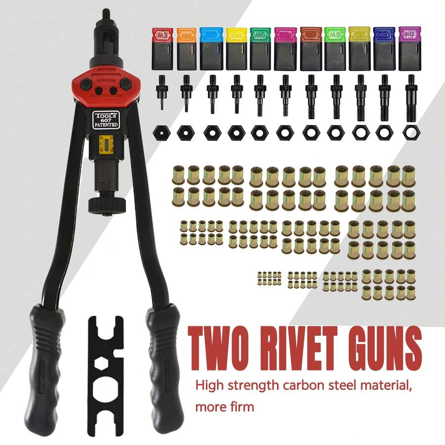 16 Inch Rivet Nut Tool, Professional Rivet Nut Tool Kit With 11 Metric & Inch Mandrels M3 M4 M5 M6 M8 M10 M12, 10-24, 1/4-20, 5/16-18, 3/8-16, 110pcs Rivnuts And Case - WE-889 - Black - View 1