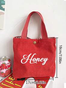 Customizable Tote Bag, Women's Large Capacity Corduroy Tote Bag, Portable Lunch Bag, Student Bento Box, Customizable With Name And Text, Personalized Picnic Bag, Suitable For School, Commuting And Travel Picnics, Storage Bag, Ideal Gift For Her, Girlfriend, Boyfriend, Friend, Valentine's Day, Bridesmaid, Wedding, Birthday, Mother's Day, New Year, Ramadan - Multicolor - View 9