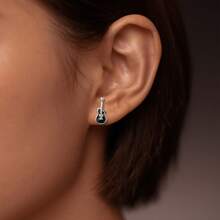 925 Sterling Silver Creative Music Guitar Earrings For Women, Asymmetric Design With Zirconia Music Note Earrings, Suitable For Daily Wear, Party, Gift For Family And Friends, Birthday, Holiday - Gift Box - Silver - View 3