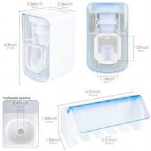 5 Slots Wall Mount Toothbrush Holder With Cover Self Adhesive Toothbrush Storage Organizer For Shower Toothbrush Hanger With Automatic Toothpaste Squeezer Dispenser - 白色+藍色組合 - 查看 2