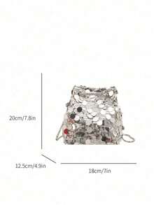 1pc Glitter Lightweight Large Capacity Women's Crossbody Bag, Fashionable Versatile Party Bucket Bag Suitable For Party, Travel, Evening Events - Silver - View 10