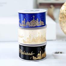 1 Roll,Luxurious Golden Foil Polyester Ribbon,Star Moon Castle Design Eid Mubarak Ribbon,Perfect For Gift Wrapping, Decoration For Home,Islamic Muslim Party Supplies,Eid Al-Fitr Gifts Packaging Ribbon,Party Decoration - Multicolor - View 7