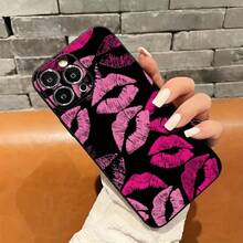 Lip Print Mobile Phone Case, Adorned With Vibrant Pink And Soft Pink Kiss Marks Design, Suitable For IPhone 16, 15, 14, 13, 12, 11 Pro Models, TPU Material, Shockproof Protection. It Is A Great Gift For Family, Friends, Children, Birthdays, Spring Festival, Holidays, Boyfriends, Girlfriends And Valentine's Day.,Suitable For IPhone17 Air - 黑色 - 查看 5