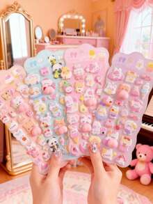 3D可爱柔软贴纸，3D动物贴纸（兔子、熊），适合儿童，随机颜色手工装饰便携盒装贴纸，完美适用于手机壳、笔记本、工艺品、趣味贴纸、日记扩展页