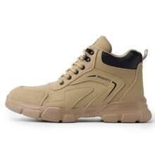 Multi Functional Apricot Safety Boots - Lace Up Steel Toe High Top Boots Apricot Anti-Puncture Construction Shoes,Puncture Proof Anti-Smash High Top Industrial Construction Boots,Indestructible Steel Toe Sneakers Lightweight Comfortable Memory Foam Cushioned Insole Construction Industrial Work Safety Sneakers, Lightweight Comfortable  Apricot Safety Boots For Men,Outdoor Hiking Safety Boots,Lightweight Work Safety Shoes Sneakers,All-Season High Top Fashionable Work Boots,,For Warehouse,Security Protective Boots Men,Outdoor, Restaurant, Delivery & Training Use Breathable, Soft, Suitable For All Seasons, Work & Sports Cushioned Insole Reinforced Sole Security Protective Shoes Men Indestructible Outdoor Security Boots (For Women, This Size Is Slightly Larger, Please Choose Size 1.5 Smaller!) - 駝色 - 查看 7