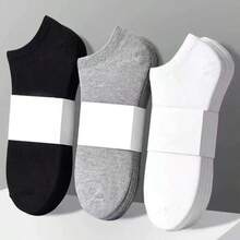 10 Paar solide schwarze, weiße, graue atmungsaktive Knöchelsocken, unisex Low-Cut unsichtbare Bootsocken, geeignet für Frühling/Sommer und alle Jahreszeiten - Schwarz - Übersicht 2