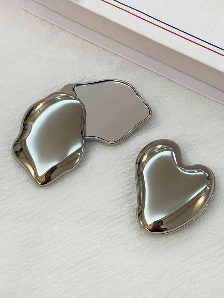 Handheld Heart Shaped Makeup Mirror | Cute Valentine's Day Gift For Her Girlfriend Wife | Portable Double-Sided Mini Compact Mirror | Foldable Non-Fragile Simple Cosmetic Repair Mirror For Travel Purse School Office Home Makeup Vanity | Love Shape Romantic Mirror For Teens Women Girls, Birthday Gift, Anniversary Present, Bridal Shower, Selfie Photo Prop, Prom Night - Bạc - Xem 1