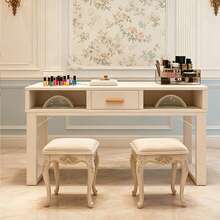 120cm Mesa De Manicura Moderna Con cajón Almacenamiento - Blanco - Ver 8