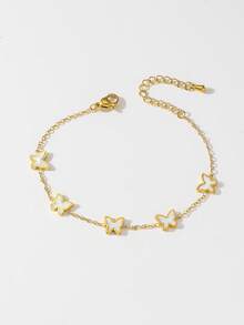 珍珠母贝蝴蝶造型手链，奢华金链款式，甜美百搭配饰 - 彩色 - 查看 7