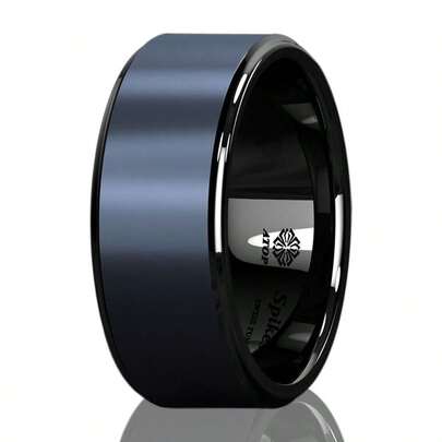 8MM Black Tungsten Carbide Ring Sea Blue Brushed Center Bridal Band Men Jewelry