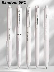 5pcs Simple & Fashionable Gel Pen Set, With 5 Different Pen Clips, Solid Colors, 0.5mm Fine Tip, Retractable, Quick-Drying, Ballpoint Pens, Suitable For Writing, Journaling, School & Office Supplies, Back To School - Multicolor - View 14