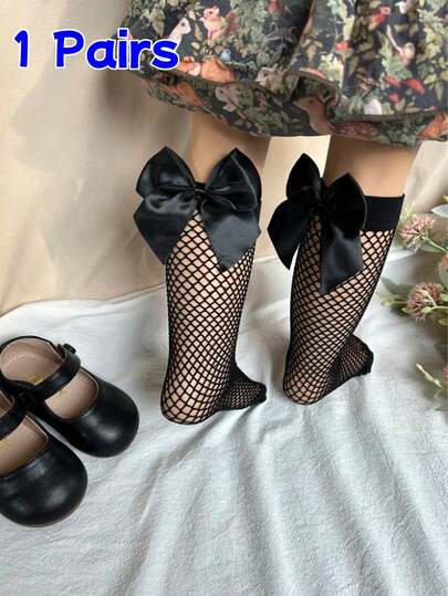 1 par de calcetines de baile con gran lazo de unicolor para niños, calcetines versátiles y transpirables para uso diario, primavera/verano