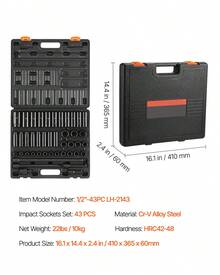 Schlag-Steckschlüsselsatz 1/2 Zoll, 43-teilig, Schlag-Stecknüsse, Steckschlüssel Sortiment, 1/2 Zoll Antrieb, Steckschlüsselsatz, 6-Kant-Stecknüsse, metrisch, 9-30 mm (Standard/Tief) - Stoßhülsen (1/2" Baugruppe), 43 Stück - Übersicht 7
