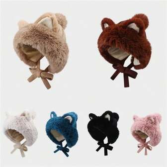 1pc Cute Fox Ear Knitted Trapper Hat, Warm Ear Protection Beanie Cap For Women, Autumn/Winter