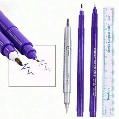 2pcs Tattoo Skin Marker Pen With Precise Ruler, 0.5mm/0.019" And 1mm/0.039" Purple Ink Dual-Tip Marker Pen, Surgical Eyebrow Tattoo Makeup Tool Pen, Tattoo Accessories