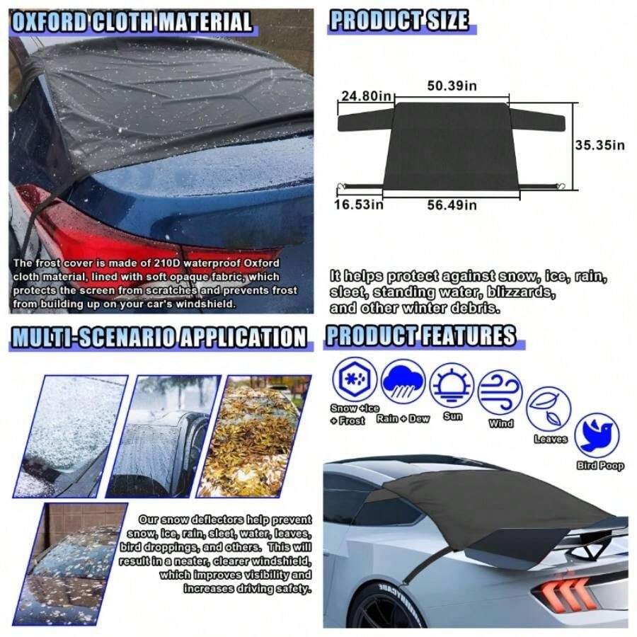 Car Windshield Snow Cover, Windproof Sunshade Protector, Oxford Cloth Car Frost Window Covers, Universal Fit Most, Trucks, SUVs - 返回 2 - 查看 1
