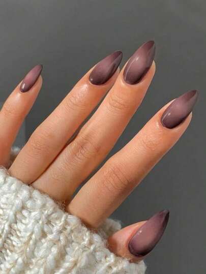 24pcs Y2K Style Almond-Shaped Gradient Beige Artificial Nail Tips, Suitable For Office Ladies, Daily Wear, Dates, Afternoon Tea, Outings Nails Nail Supplies