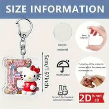 2D立体Hello Kitty字母钥匙扣，三丽鸥亚克力Hello Kitty卡通钥匙圈，可爱包包挂饰，26个字母吊坠，汽车钥匙链，生日礼物，斋月礼物，情人节礼物，粉色钥匙扣，包包配饰