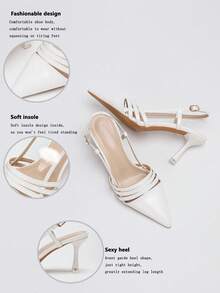 1 Pair Women's Fashion Versatile Kitten Heel Pointed Toe Ankle Strap Elegant Pumps, Comfortable Formal Office Wear High Heels - White - View 6