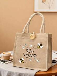 Women's Multifunctional Tote Bag ,The Cute Pattern With Bees And Hearts Printed On It,Holiday Style Letter Design Shopping Bag, Suitable For Weddings, Birthdays, Beaches, And Holidays, Linen Tote Bag, Teacher's Day Gift Bag,Portable Lightweight Foldable Storage Bag, Simple Bag, Nurse, Doctor - Multicolor - View 8