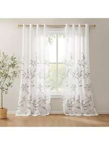 EstiloTendenciaMadison Park - Cortinas Transparentes Para Dormitorio, Modernas Y ContemporáNeas, De Lino Natural, 84 Pulgadas De Largo Para Sala De Estar, Cortina Transparente Moderna Con Ojales Cecily Botanical, 50 Pulgadas De Ancho X 84 Pulgadas De Largo, Paquete De 1 PanelCalidad PremiumVersióN Mejorada - hojas grises - Ver 12