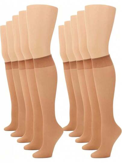 EstiloNo Nonsense 100% Nylon Pantys hasta la rodilla 10-pack Marrón Transparente Adulto Mujer Clásico Formal Calcetines de Tubo Versión mejorada