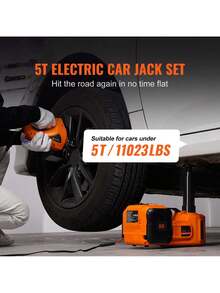 Electric Car Jack  5 Ton 11023 LBS Hydraulic Jack With Electric Impact Wrench  Portable Car Lift With Built-In Inflatable Pump  And LED Light For SUV MPV Sedan Truck Change Tires Garage Repair - Orange - View 2