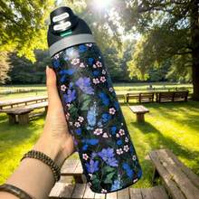 0W-ALAa' 32oz Vacuum Insulated Water Bottles/Stainless Steel Material/Travel Mugs/Suitable For Both Hot And Cold Drinks, Available In Various Floral Patterns. An Essential Item For The Office, School, And Travel. - màu đen - Xem 2