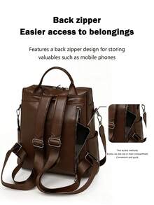 Women's Backpack, Fashionable PU Leather Women's Backpack, Convertible Women's Backpack Tote Bag Tote, Suitable For Work, Travel, University Campus School Bag - 棕色 - 查看 2
