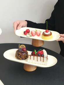 1pc Stainless Steel Oval Cream Bread Tray, Elegant Afternoon Tea Cake Stand, Rectangular Dessert Display & Storage Platter - Multicolor - View 10