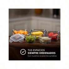 Juego de 7 piezas - 5 Contenedores Herméticos de Vidrio Extra Grueso y Tapa con Válvula + 2 bolsas de silicona.pasta/toper de almacenamiento/contenedor de alimentos - 5 contenedores - Ver 7