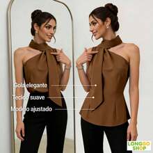 Made From Lightweight And Comfortable Linen, Perfect For The Brazilian Climate. The One-Shoulder Design With A Neck Tie Adds A Chic Touch Without Being Over The Top – Ideal For Combining Sophistication In The Office, And Also For Going Out With Friends After Work. It Easily Pairs With Trousers, Skirts Or Shorts, Making It A Versatile Piece That No Modern Woman's Wardrobe Should Be Without! - 棕色 - 查看 4