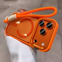 Nuova custodia magnetica per telefono con grande finestra, serie 17, con supporto nascosto per lente in metallo e cordino in nylon di alta qualità, compatibile con iPhone 17, 17air, 17pro, 17promax, 16pro, 16promax, 15pro, 15promax, 14pro, 14promax, 13, 13pro, 13promax, 12, 12pro, 12promax, 11, 11promax, Corning Glass, cordino antifurto, unisex - Arancione - Visualizzare 2
