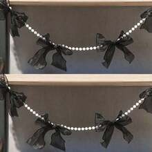 1 vòng hoa ruy băng nơ ngọc trai, trang trí tường ruy băng đen lãng mạn, thích hợp cho phòng ngủ, nhà cửa, nhà bếp, đám cưới, bàn ăn, trang trí trung tâm, văn phòng, sân vườn, ngoài trời và trang trí mùa cưới. - Nhiều màu - Xem 2