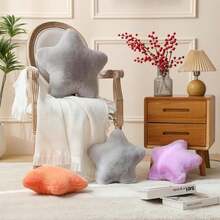 YRXRUS Star Pillows, Light Gray Star Shaped Pillow, Decorative Throw Pillow Gifts, Cute Plush Room Decor, Fluffy Faux Rabbit Fur 18"X18" Pillows For Living Bedroom - ColorC - 查看 2