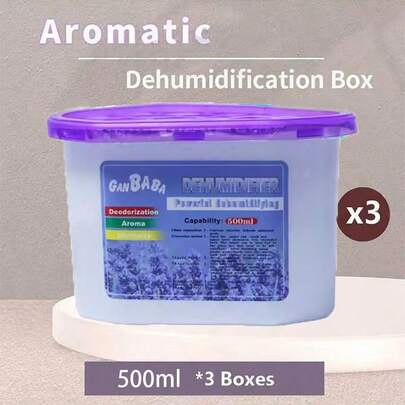 3盒500毫升香氛除湿盒，大容量强力吸湿，无刺激无异味，适用于衣柜、鞋柜、浴室等家居干燥剂、吸湿剂、室内防霉，潮湿天气下使用方便，防漏设计，春夏必备，伴娘礼物，房间、卧室装饰，海滩、旅行，男女皆宜，度假必备，可爱小物
