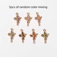 5pcs/Set Delicate Floral Rose Zirconia Pendant, Suitable For DIY Jewelry Making, Necklace, Bracelet, Earring, Bag Chain, Keychain, Zipper Decor - Multicolor - View 11