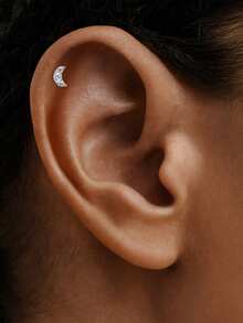 EleRunis 1颗0.1克拉莫桑石水钻925纯银马眼形心月形耳钉，18K镀金平底耳骨耳廓穿刺耳钉，适合日常佩戴，也适合婚礼、派对、订婚、周年纪念、情人节等场合。 - 銀色 - 查看 5