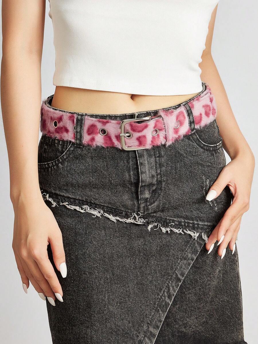 1件装女士蓬松豹纹人造毛皮腰带，时尚百搭宽版奢华舒适毛绒腰带 - A - 查看 1