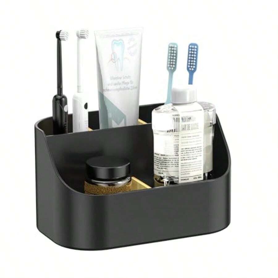Countertop Toothbrush Holders For Bathrooms Plastic Toothpaste And Electric Tooth Brush Holder Storage Caddy Stand For Shower 5 Slots Cute Bathroom Counter Organizer For Vanity White - 黑色 - 查看 1