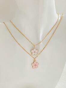 1pc Delicate Layered 5-Petal Flower Charm Necklace, Lovely Girl's Summer Clavicle Necklace, Sweet Street Fashion Accessory, Daily Life Gift - Multicolor - View 4