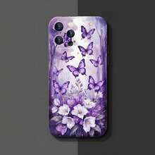 1PC Phone Case ,  Purple Butterflies And Flowers Pattern , Stylish Phone Case, Phone Decoration, All-around Lens Protection, Creative Small Gift, Funny Gift for Boys and Girls - ブラック - チェックする 3