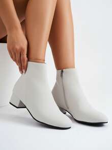 Botines de mujer botines de punta botines de mujer botines con cremallera lateral botines elegantes botines de moda botines versátiles - Beis - Ver 3