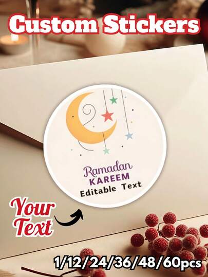 1/12/24/36/48/60 قطعة من علامات الهدايا الورقية المخصصة - تصميم نجوم وقمر مختلط الألوان، نص إنجليزي، علامات هدايا المناسبات، ملصقات هدايا الحفلات، علامات مغلف وأكياس الحلوى، ديكورات احتفالية بسيطة، اكسسوارات تغليف الهدايا