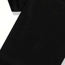 Camiseta de algodón de manga corta negra, holgada, informal, de moda, con cuello redondo, blusa para trabajo de oficina, negra, XL - Negro - Ver 4