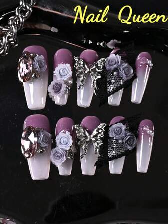 CrystalHola 情人节和新年特别版 10 片装，100% 手工制作的按压式美甲贴片，法式美甲，Y2K 风格，粉色芭蕾，绿色油画风格，蓝色海洋风格，手绘花朵，多巴胺配色方案，全覆盖设计，可卸可重复使用，持久耐用，独特的夏季美甲艺术，派对和婚礼必备的时尚配饰。