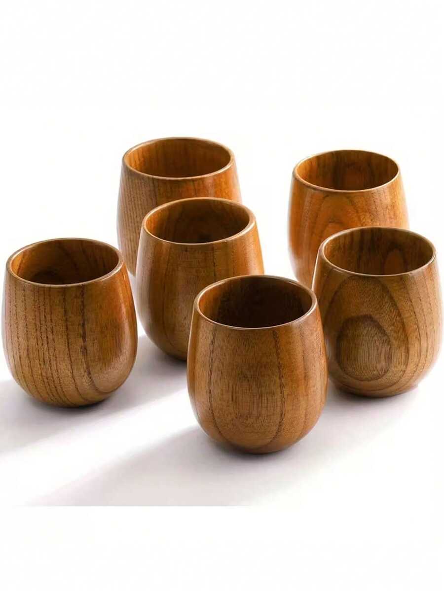 2/4/6pcs Handmade Wooden Tea Cups - 5oz Natural Wooden Japanese Style Drinking Cups, Suitable For Milk, Coffee - Multicolor - View 1