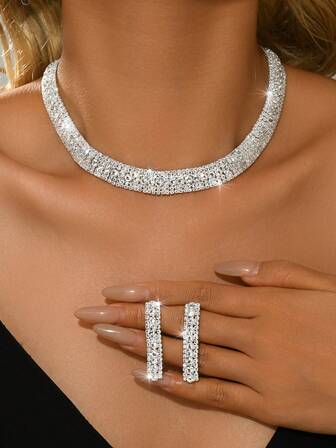 Set de 3 piezas de collar de mujer con diseño de borlas y cristales, un elegante conjunto de joyería adecuado para vestidos de noche de alta gama, banquetes de lujo y bailes.