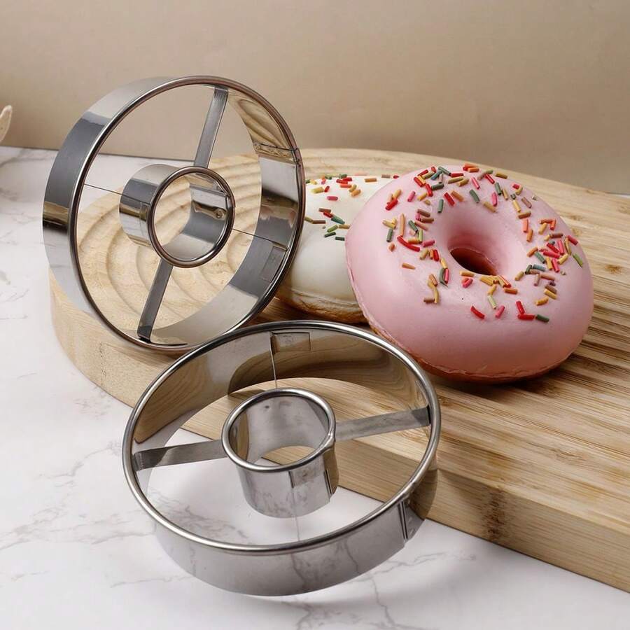 1pc Stainless Steel Doughnut Mold, Round Pastry Cutter, Baking Tool - Silver - View 1