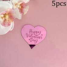 5 piezas/10 piezas/20 piezas Toppers de cupcake en forma de corazón de acrílico dorado con "Feliz Día de San Valentín", adecuados para el Día de San Valentín, fiestas de boda, decoración de pasteles y postres DIY - Multicolor - Ver 41
